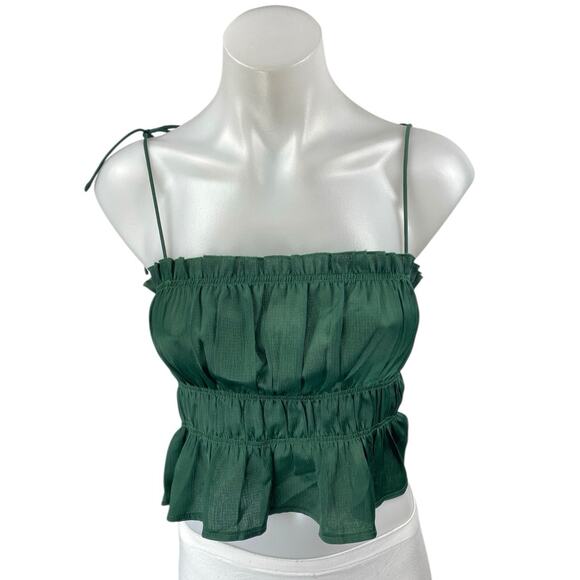 Princess Polly Green Sleeveless Ruched Cami Camisole Peplum Crop Tank Top Size 4 - Picture 1 of 4